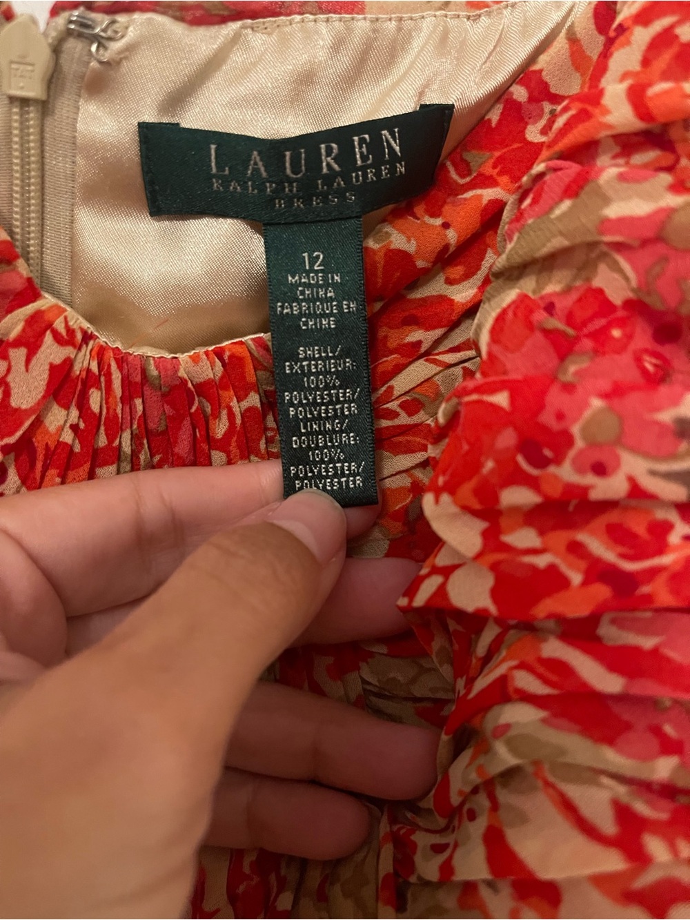 Lauren Ralph Lauren Coral and Olive Floral Midi Dress - Picture 3 of 3